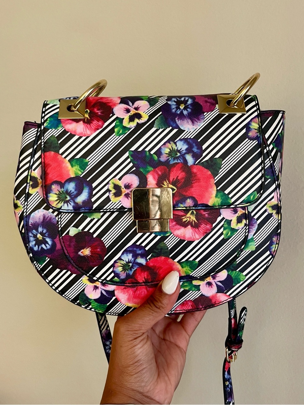 ALDO Floral Stripe Crossbody Bag with Gold Hardware